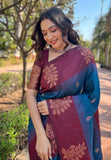 Peacock Blue Soft Silk Floral Border Contrast Zari Woven Saree