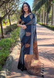 Grey Soft Silk Floral Border Contrast Zari Woven Saree