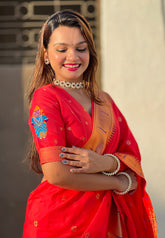 Red Zari Woven Vitthala God Special Traditional Paithani Silk Saree