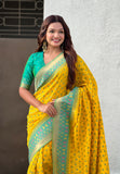 Yellow Soft Silk Zari Woven Patola Saree with Contrast Bandhani Weaves