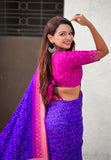 Violet Soft Silk Zari Woven Patola Saree with Contrast Bandhani Weaves