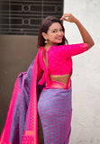 Lavender Soft Silk Zari Woven Patola Saree with Contrast Bandhani Weaves