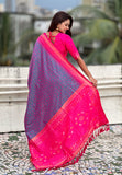 Lavender Soft Silk Zari Woven Patola Saree with Contrast Bandhani Weaves