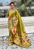 Mehendi Paithani Silk Saree with Half Half Concept Big Border Zari Woven Saree