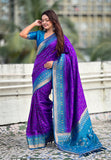 Purple Soft Silk Zari Woven Patola Saree with Contrast Bandhani Weaves