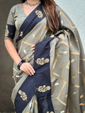 Grey Soft Silk Dusty Concept Zig Zag Zari Woven Saree