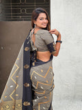 Grey Soft Silk Dusty Concept Zig Zag Zari Woven Saree