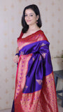 Violet Soft Silk Banarasi Peacock Zari Woven Saree