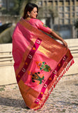 Baby Pink Zari Woven Vitthala God Special Traditional Paithani Silk Saree