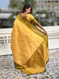 Yellow Soft Silk Dusty Concept Zig Zag Zari Woven Saree