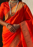 Orange Zari Woven Vitthala God Special Traditional Paithani Silk Saree