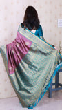 Coral Pink Soft Silk Banarasi Peacock Zari Woven Saree