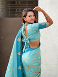 Sky Blue Soft Silk Dusty Concept Zig Zag Zari Woven Saree