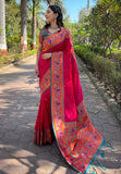 Hot Pink Original Meenakari Muniya Paithani Silk Zari Woven Saree