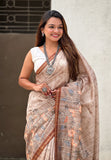 Brown Katki Silk Floral Printed Saree with Piping Border