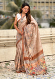 Brown Katki Silk Floral Printed Saree with Piping Border