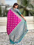 Purple Soft Silk Zari Woven Ikkat Patola Saree with Contrast Weaves