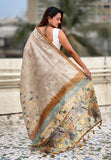 Yellow Katki Silk Floral Printed Saree with Piping Border
