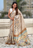Yellow Katki Silk Floral Printed Saree with Piping Border