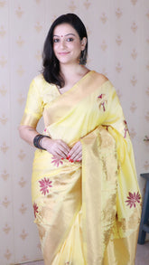 Light Yellow Soft Silk Saree with Kamdhenu Weaves Zari Woven Saree
