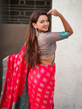 Pink Soft Silk Zari Woven Ikkat Patola Saree with Contrast Weaves