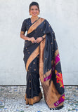 Black Zari Woven Vitthala God Special Traditional Paithani Silk Saree