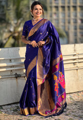 Violet Zari Woven Vitthala God Special Traditional Paithani Silk Saree