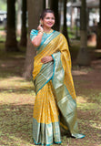 Yellow Kanjivaram Tissue Silk Traditional Zari Woven Saree