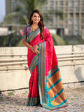Pink Soft Silk Checks Traditional Zari Contrast Woven Saree