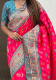 Pink Soft Silk Zari Woven Patola Leheriya Saree with Contrast Weaves