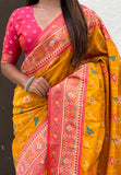 Mustard Soft Silk Zari Woven Patola Leheriya Saree with Contrast Weaves