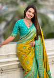 Mehendi Green Soft Silk Zari Woven Patola Leheriya Saree with Contrast Weaves