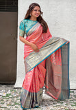 Peach Kanjivaram Tissue Silk Traditional Zari Woven Saree