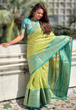 Green Kanjivaram Tissue Silk Traditional Zari Woven Saree