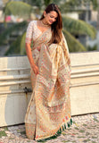 Cream Pashmina Kashmiri Silk Zari Woven Saree