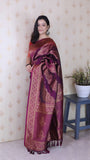 Dark Wine Soft Silk Bandhani Leheriya Zari Woven Saree