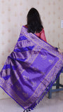 Violet Soft Silk Bandhani Leheriya Zari Woven Saree