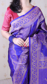 Violet Soft Silk Bandhani Leheriya Zari Woven Saree