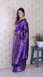 Violet Soft Silk Bandhani Leheriya Zari Woven Saree