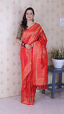 Pink Soft Silk Bandhani Leheriya Zari Woven Saree