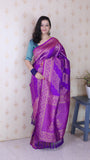Purple Soft Silk Bandhani Leheriya Zari Woven Saree