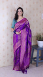 Purple Soft Silk Bandhani Leheriya Zari Woven Saree