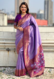 Lavender Pure Tissue Zari Woven Patola Saree with Contrast Weaves
