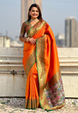 Orange Pure Tissue Zari Woven Patola Saree with Contrast Weaves