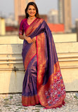 Violet Pure Tissue Zari Woven Patola Saree with Contrast Weaves