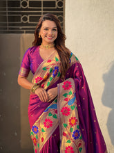 Wine Big Border Paithani Silk Zari Woven Saree