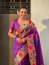Purple Big Border Paithani Silk Zari Woven Saree