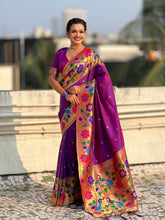 Purple Big Border Paithani Silk Zari Woven Saree