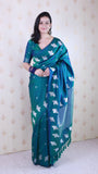 Green Soft Silk Dual Zari Woven Saree with Bird Border