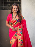 Pink Big Border Paithani Silk Zari Woven Saree